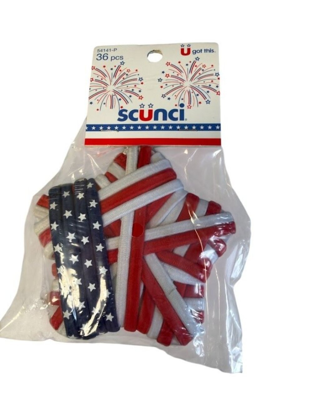 Scunci 36-Piece Red White & Blue Elastic Hair Ties Pack Patriotic Star & Stripe